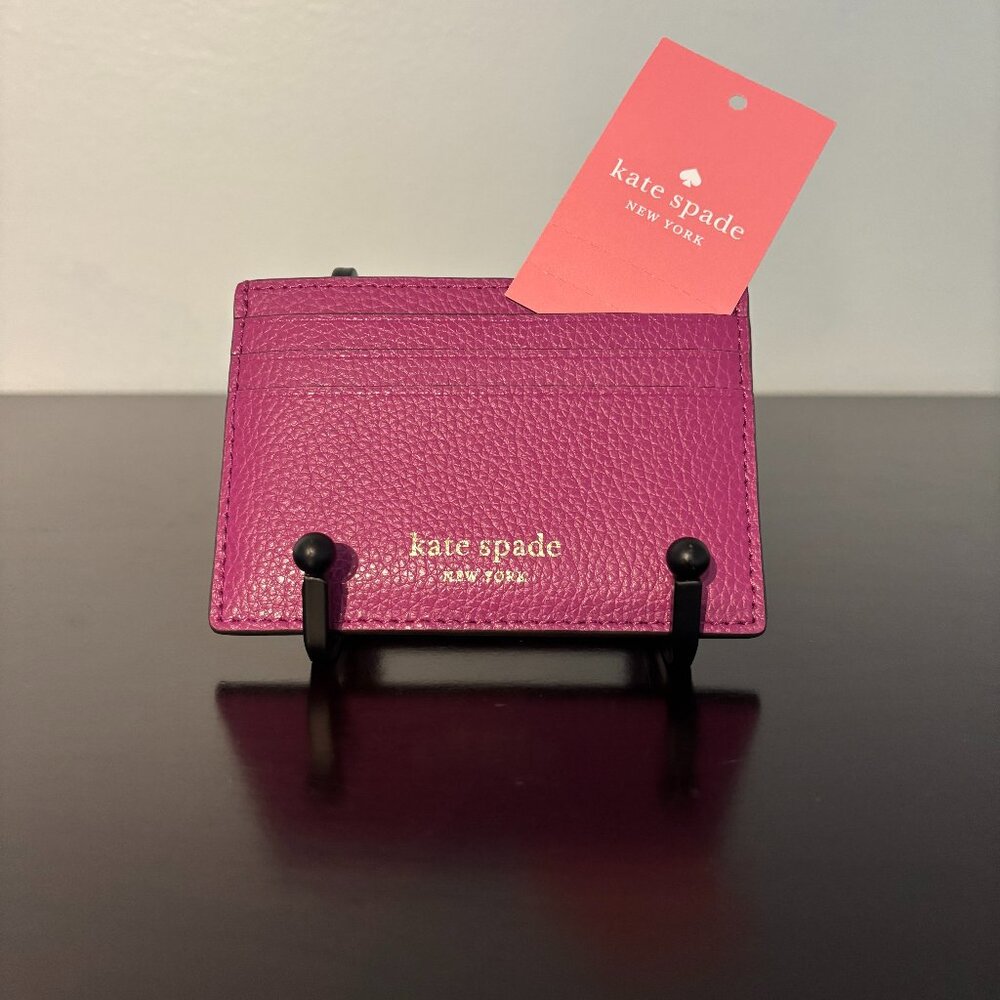Kate Spade Bajarose Purple Small Slim Leather Card Holder